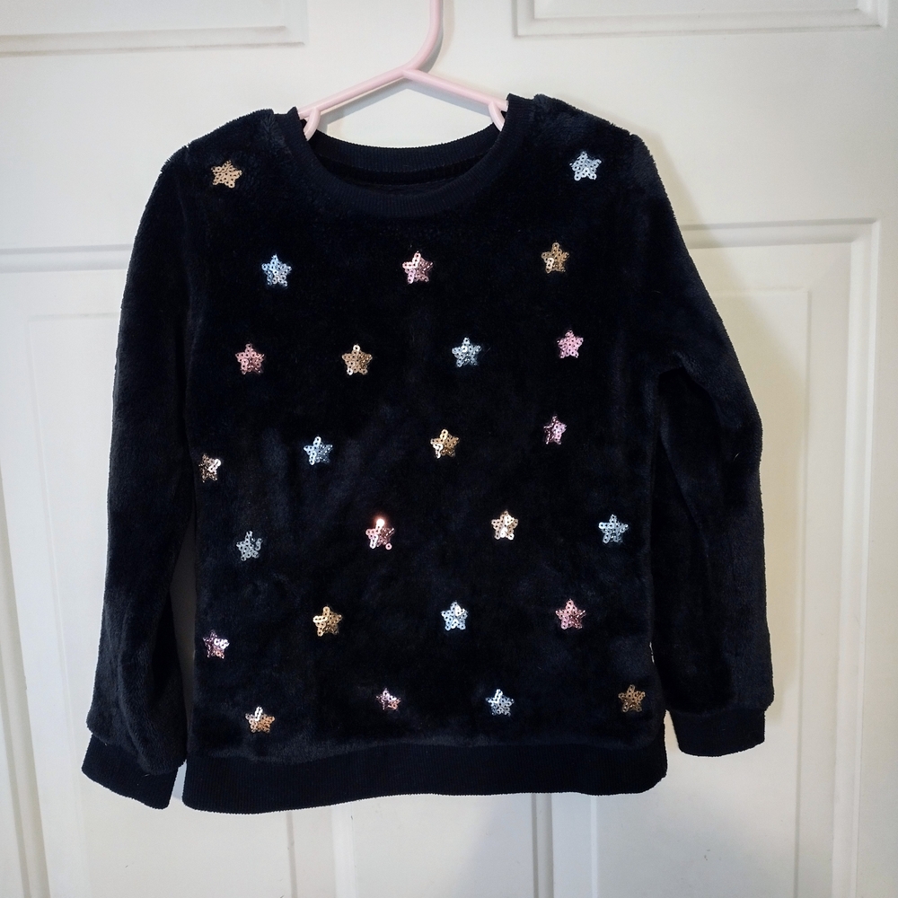 Epic Threads Black Starry Kids Sequin Sweatshirt Size 5